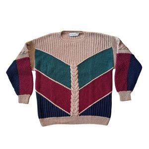 Vintage Braemar Cable Knit Sweater Colorblock Retro 90s Classic Preppy Wool